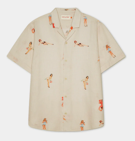 REVOLUTION - Short-sleeved Cuban Shirt / 3109 - Offwhite