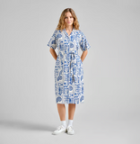 DEDICATED - SHIRT DRESS ORREFORS OCEAN SQUARES - Oat White