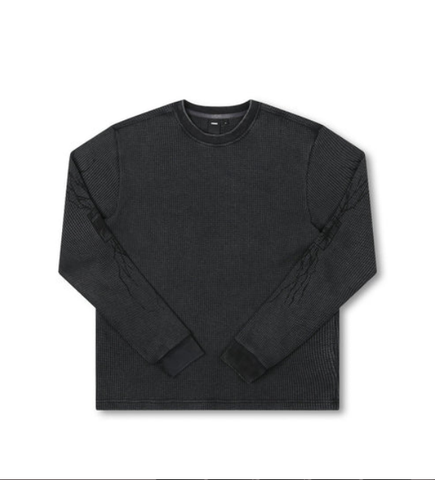 SCRAWL LS WAFFLE T-SHIRT - WASHED BLACK