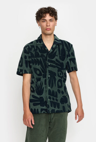 RVLT - TERRY SHORT-SLEEVED CUBAN SHIRT / 3185 - Dustgreen