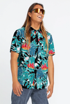 VOLCOM - LEAF PIT FLORAL SHORT SLEEVE SHIRT - BLACK